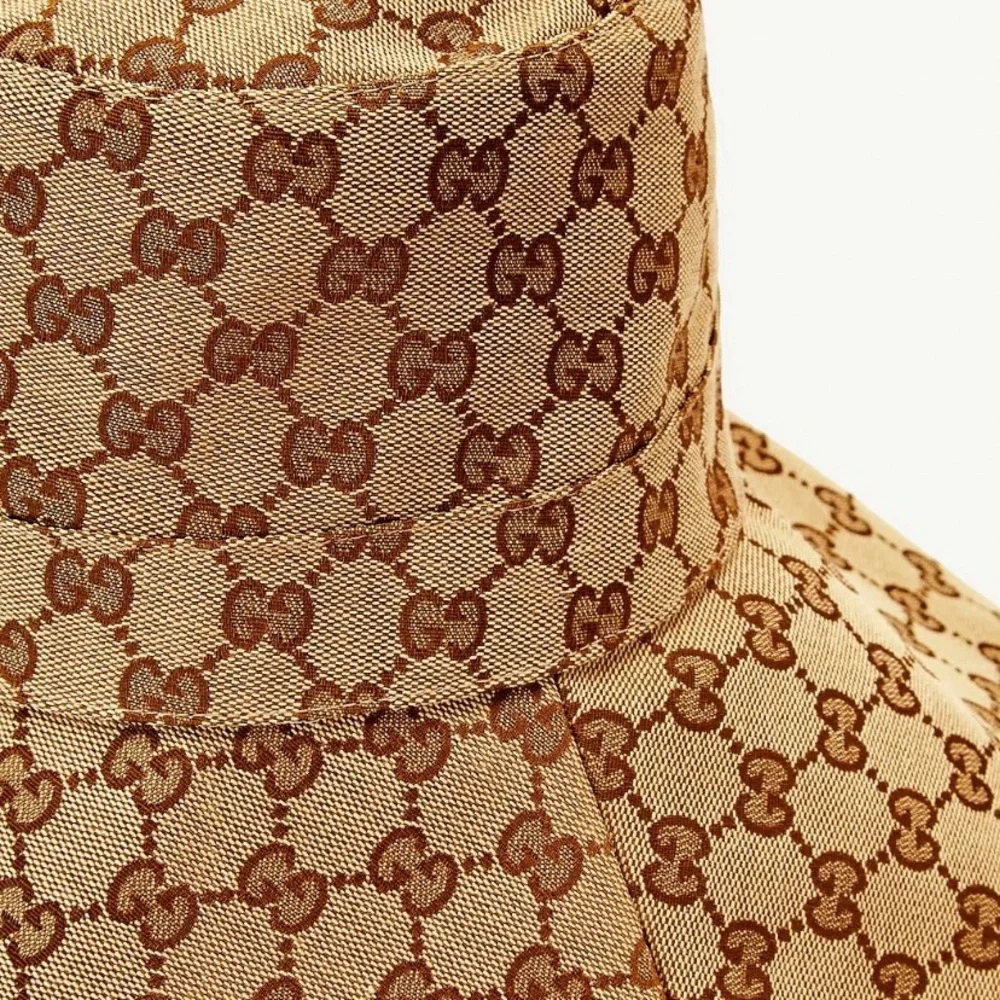 Gucci GG Beige Monogram Bucket Hat Wide Brim Large Trim Stiff Canvas Jacquard - Picture 11 of 15